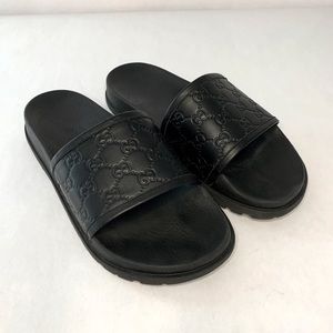 GUCCI | Guccissima Mens Black Lug Sole Slide Sandals